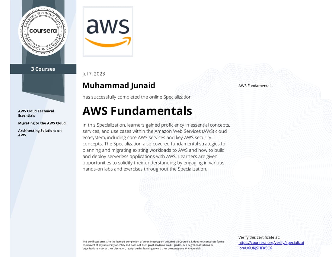 AWS Cloud Technical Essentials certificate