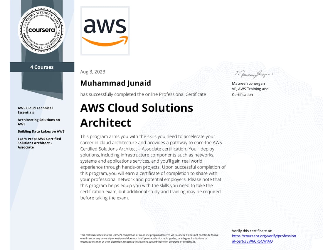 AWS Cloud Solutions Architect certificate
