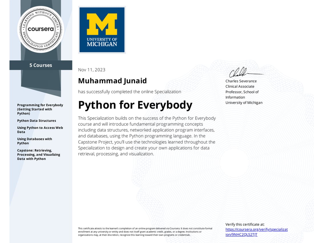 Python for Everybody certificate